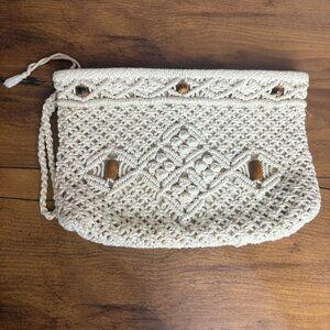 Handmade Macrame Clutch With Wooden Beads & Zipper Closure Boho Retro vintage